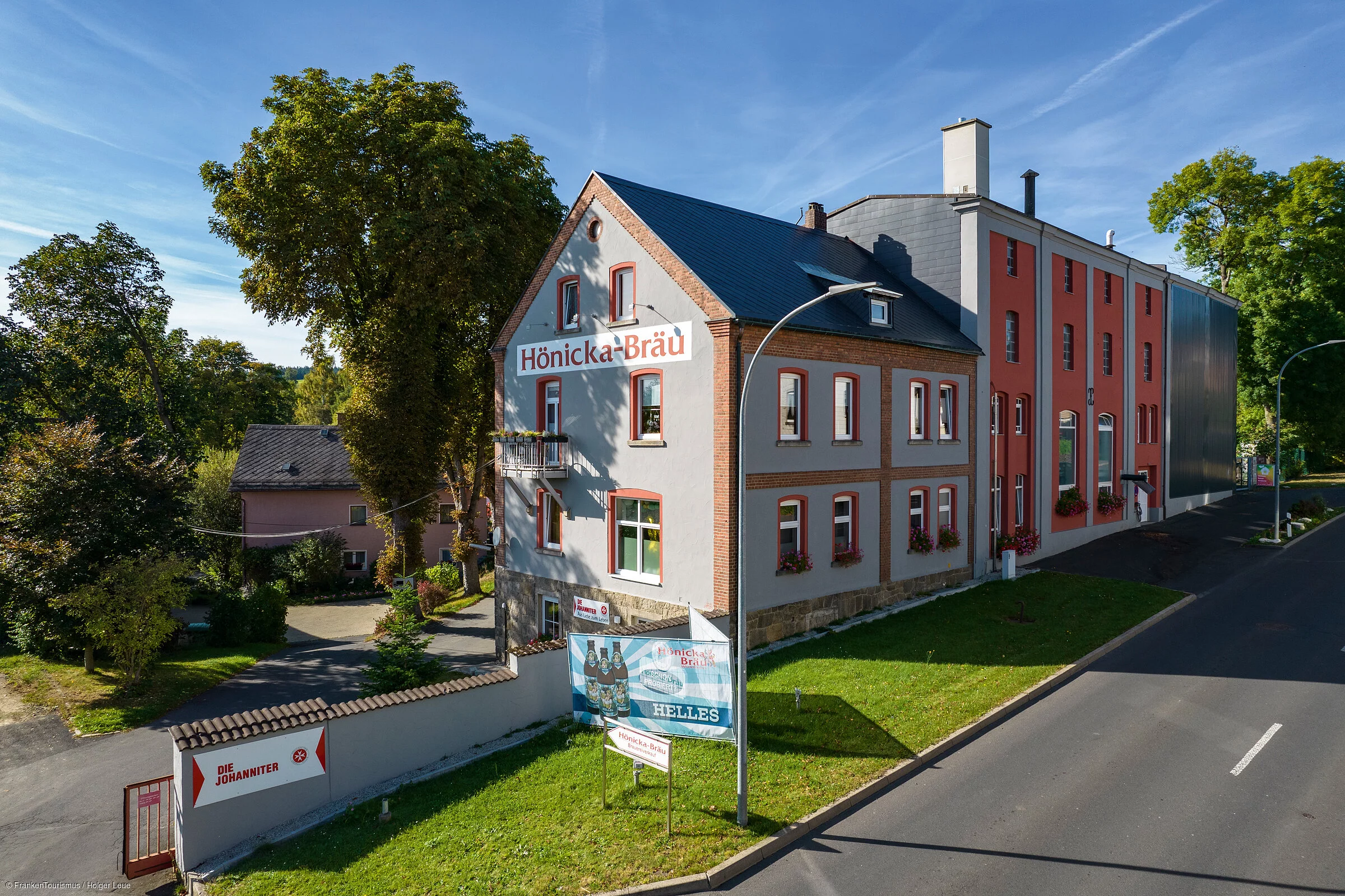 Aerial of Hönicka Bräu brewery, Wunsiedel, Franconia, Bavaria, Germany