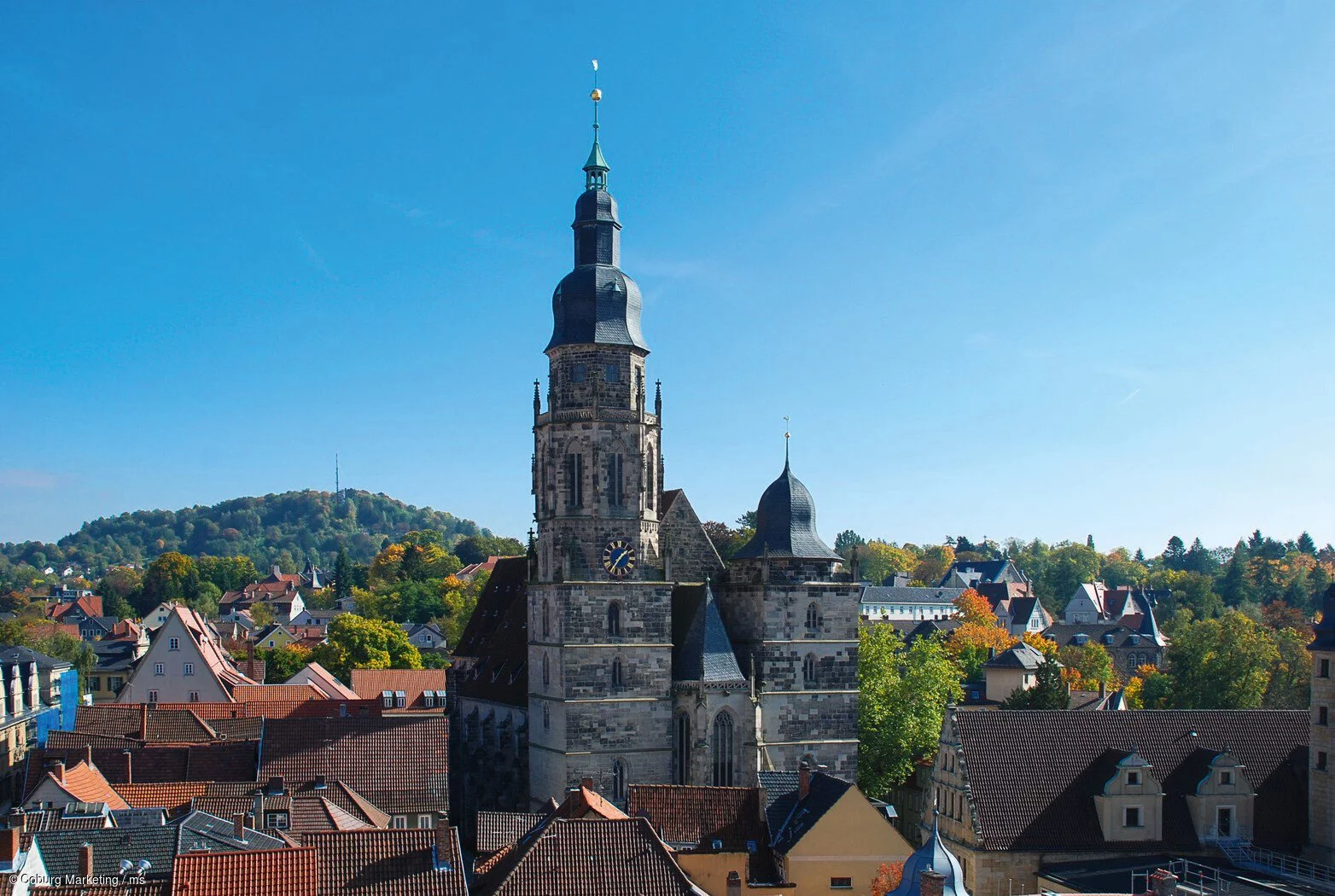 Blick vom Rathausturm zur Moritzkirche