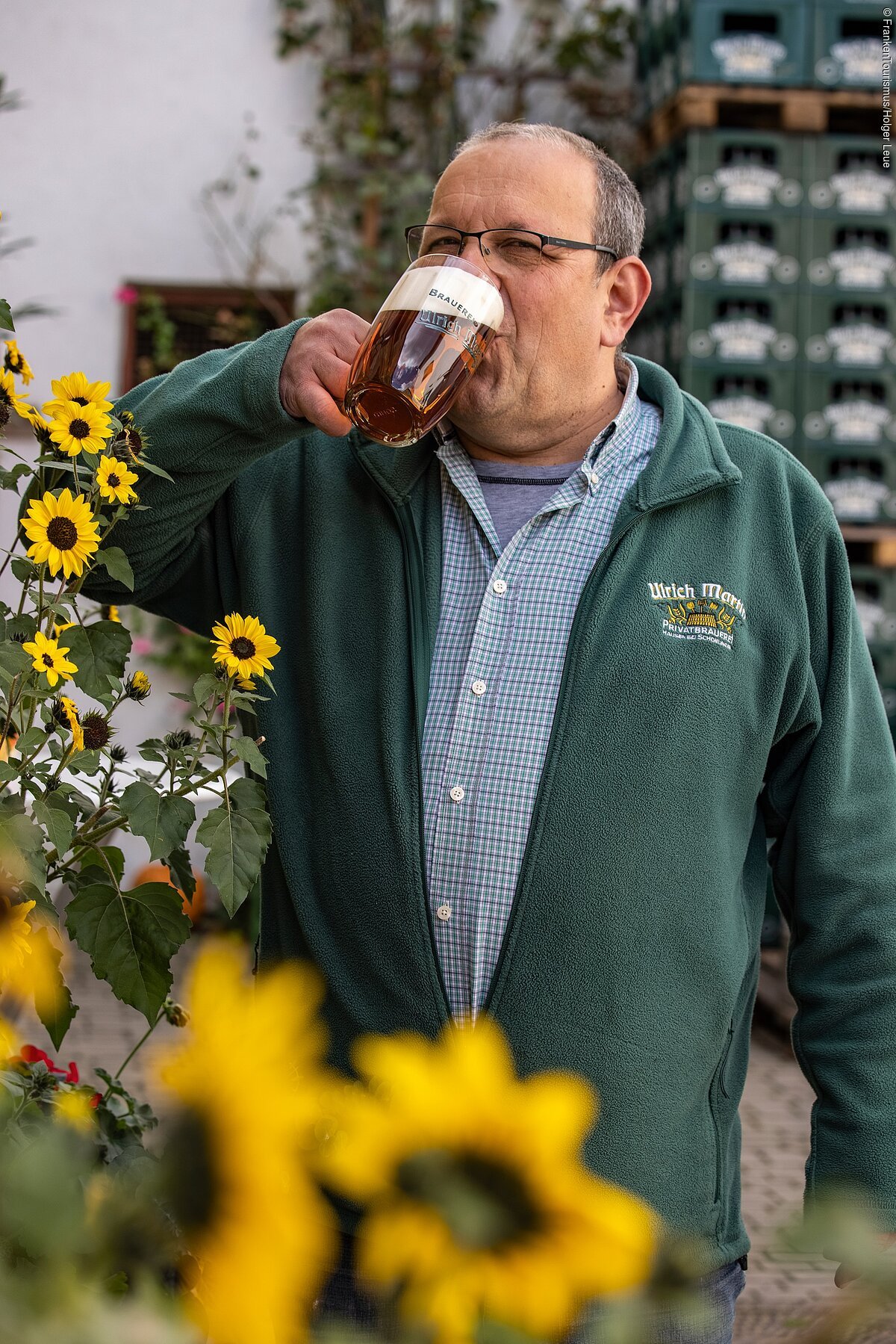 Brewmaster and owner Ulrich Martin of Brauerei Ulrich Martin brewery, Schonungen Hausen, Franconia, Bavaria, Germany