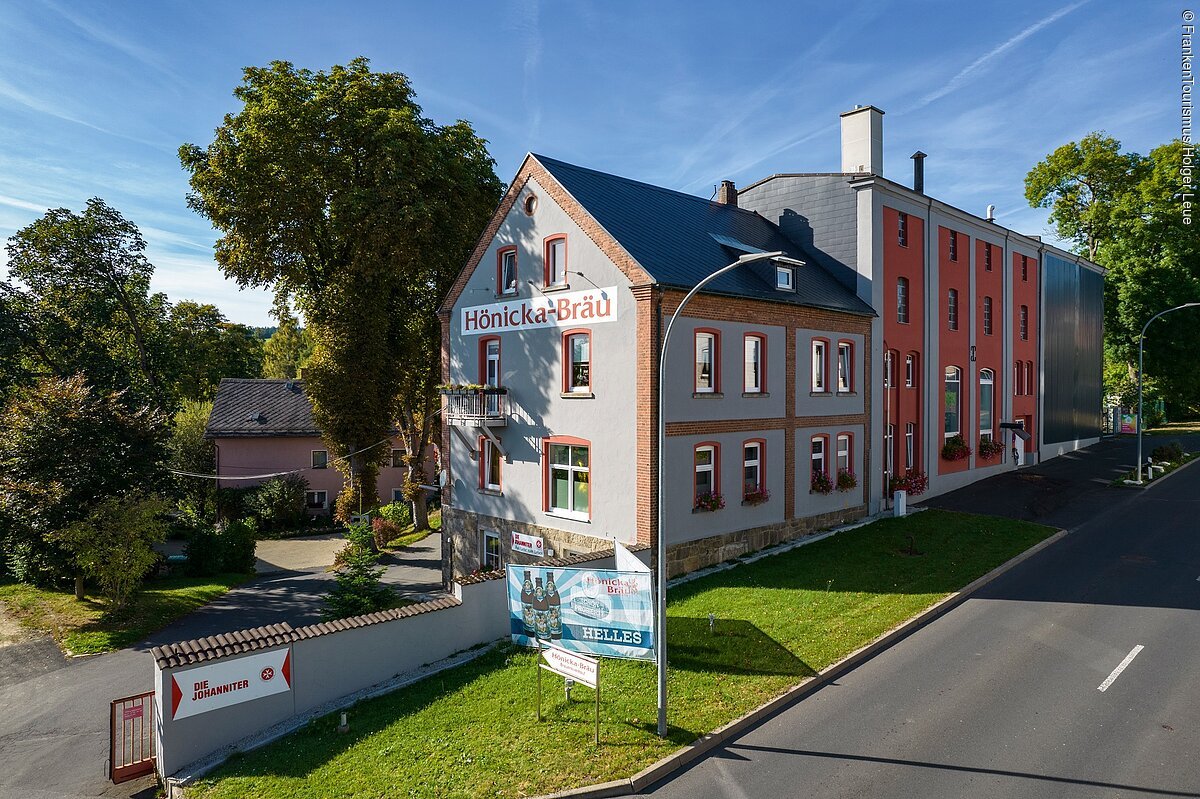 Aerial of Hönicka Bräu brewery, Wunsiedel, Franconia, Bavaria, Germany